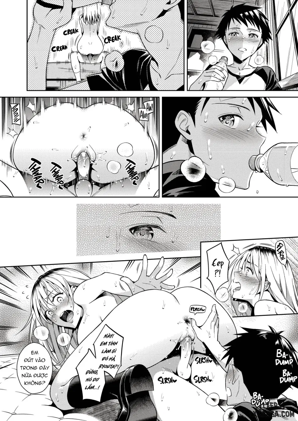 One girl and two boys in their secret base 
