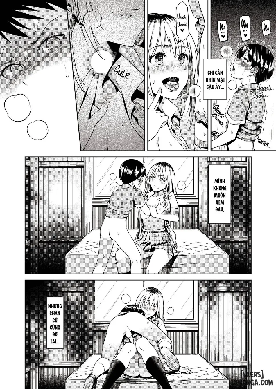One girl and two boys in their secret base 