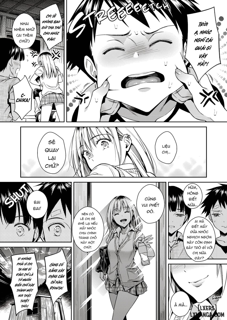 One girl and two boys in their secret base 