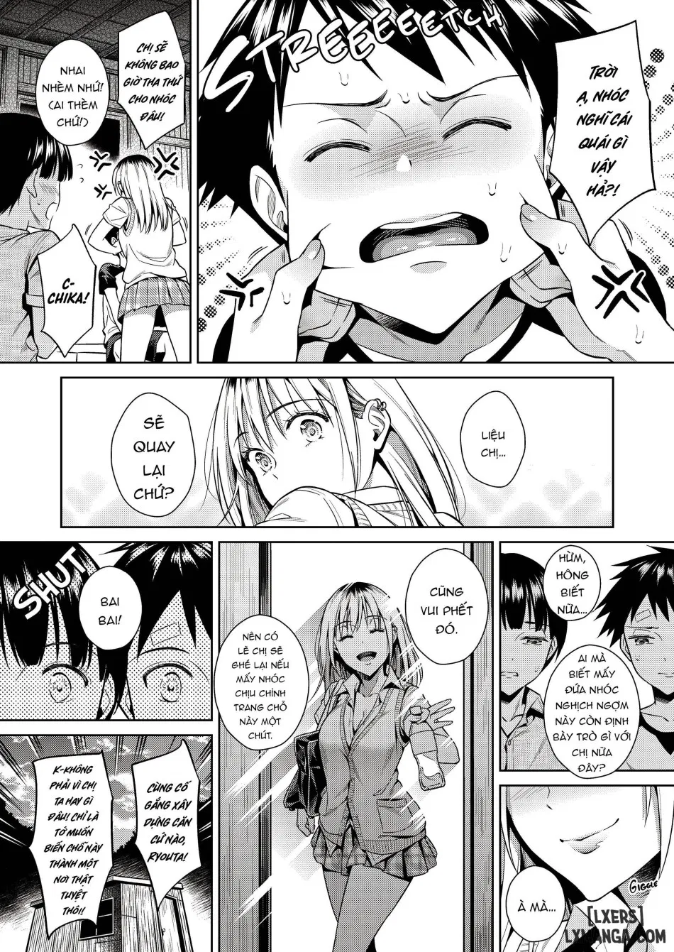 One girl and two boys in their secret base 